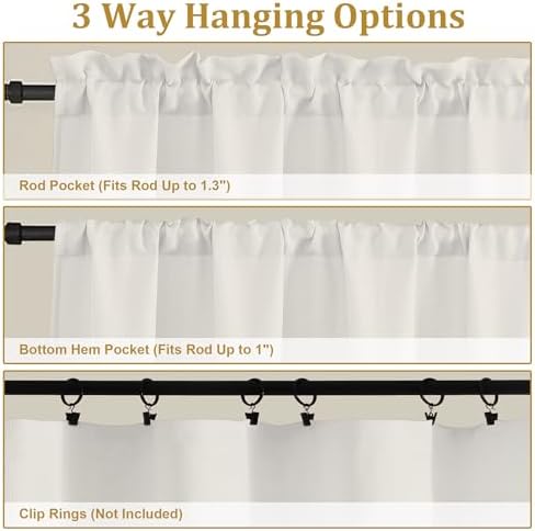 Lecloud Bessie Ivory Curtains 72 Inches Long 2 Pcs, Dual Rod Pocket