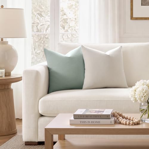 Meekio Linen Blend Throw Pillow Covers 20x20 Set of 2, Sage Green