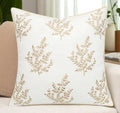VAGMINE Embroidered Fern Leaf 18x18 Throw Pillow Cover, Ivory