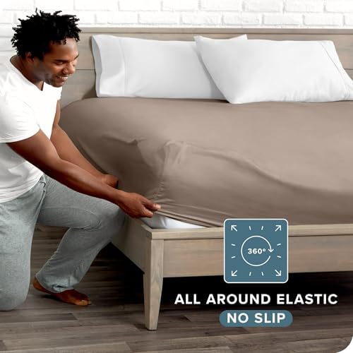 Luxury 1 pc Fitted Sheet Twin Size – Taupe, 15" Deep Pocket 100% Pima