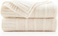 Douceur Cream White Stripe Knit Throw Blanket 50"x60"
