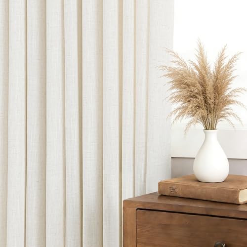 Triple Pleated Linen Curtains 63 inches Long 2 Panels Set Light