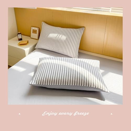 Washed Cotton Duvet Cover Set, Simple Striped Cotton Bedding 4 Pieces