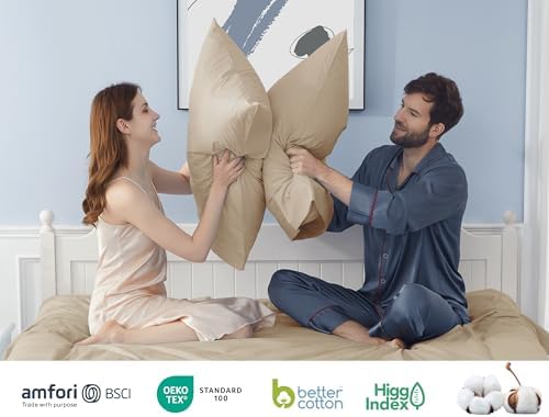 Pillow Cases King Size 100% Cotton Percale Set of 2, Sandshell
