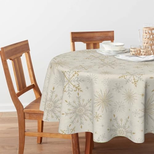 Horaldaily Christmas Tablecloth 90 x 90 Inch Round Simple Snow Stick