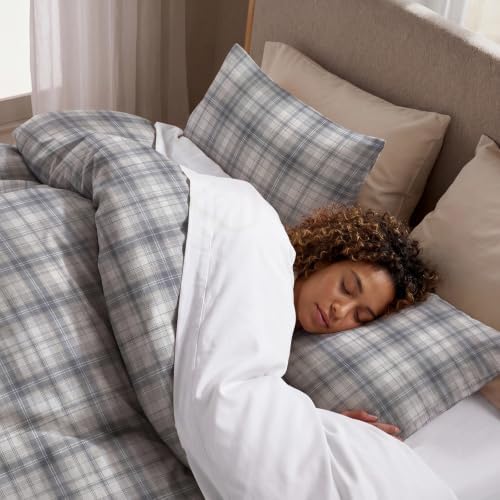 Plaid Duvet Cover Set Queen Size, 100% Cotton Duvet Cover Set, Gray