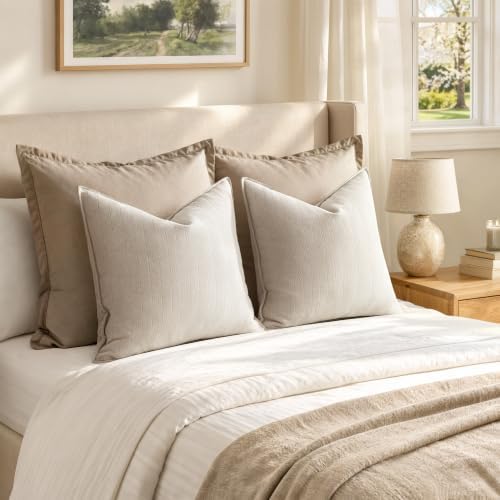 MIULEE Pack of 2 Cream Beige Decorative Chenille Pillow Covers 20x20
