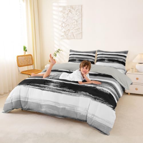 Erosebridal Black Grey White King Size Duvet Cover, Ombre Modern
