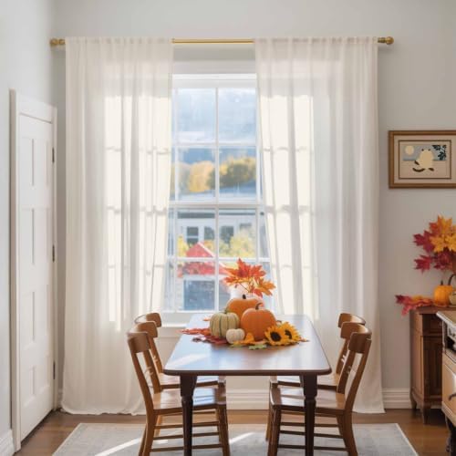 Cream Sheer Curtains 108 Inches Long, Solid Color Farmhouse Aesthetic