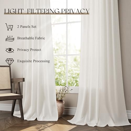 Jowels Natural Linen Grommet Curtains 63 Inch Long 2 Panels for Living