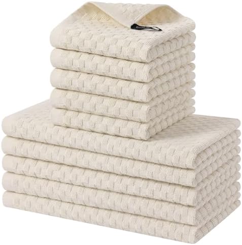 Homaxy 10 Pack 100% Cotton Kitchen Towels and Dishcloths Set, Beige