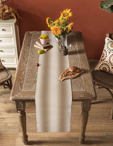 Khaki Ombre Cotton Linen Table Runner - 90 Inch Long, Brown Gradient