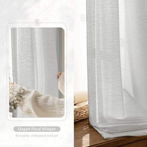 Beauoop Semi Sheer Grey Curtains for Living Room 52x96 2 Panels