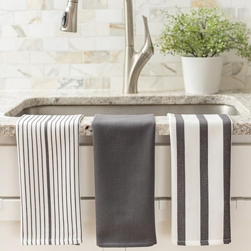 Benson Mills Mali Set of 3 Kitchen Towels (18” x 28”, Charcoal)
