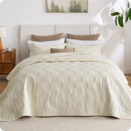 Bedsure PureWoven 100% Cotton Quilt Set, Checker, Queen Comforter