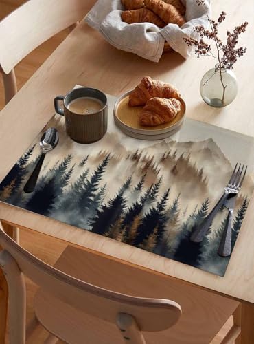 Placemats Set of 8, Tan Forest Woven Placemat, Linen Place Mats for