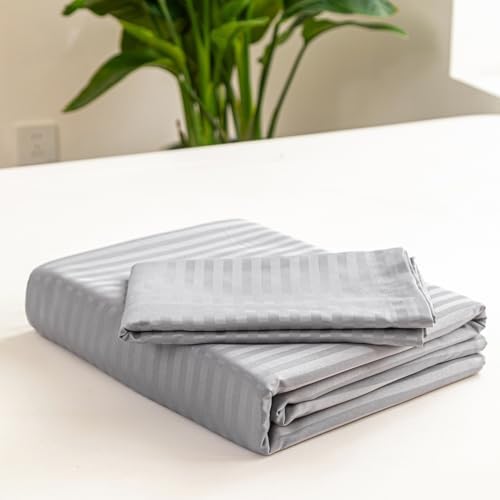 Hotel Duvet Cover King Size Grey Satin Pin Striped 3 Piece Set