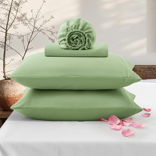 Vonty Full Sage Green 1800 Thread Count Microfiber Sheet Set, 4-Piece