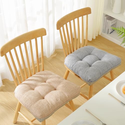 Cotton Linen Soft Comfort Chair Cushion 18"x17"x2" Tufted Chair Pads
