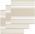 Farmhouse Beige Striped Waffle Kitchen Towel Set of 3 Modern