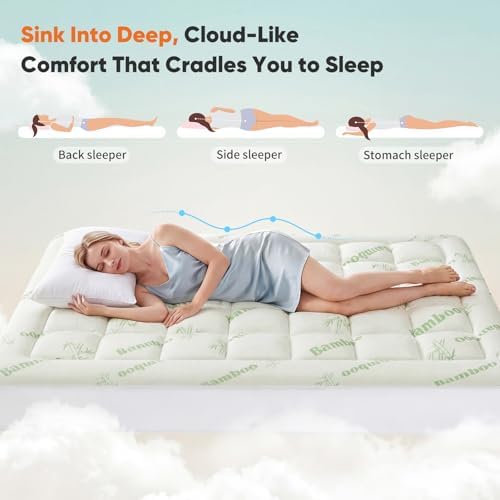 OLIXIS Queen Bamboo Viscose Mattress Topper, Cooling Breathable Bed