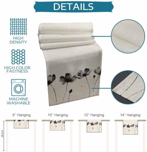 Ink Flowers Table Runner and Placemats Set of 6 Linen Texture Cotton