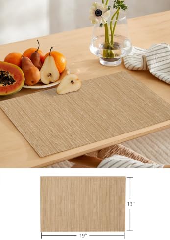 Sand Beige Table Mats Set of 6 with Table Runner 90 Inches Long,Boho