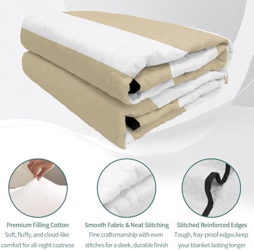 Teamery Queen Quilt Bedding Set Beige White Stripes Breathable Summer