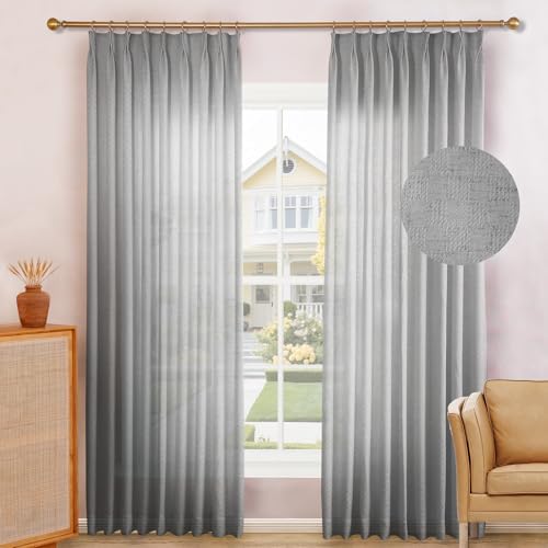 Pinch Pleated Linen Semi Sheer Curtain, 50 Width 108 Inch Long