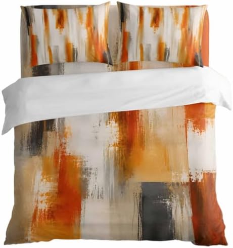 Orange Beige Gray Duvet Cover Queen Size Bedding Set 4 Pieces, 1