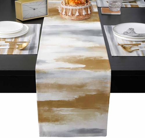 Brown Gray White Table Mats Set of 4 With Table Runner 90 Inches