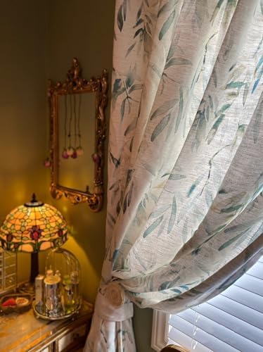 Beige White Linen Curtains 63 Inches Long for Living Room Bedroom