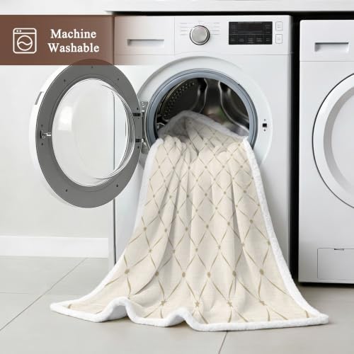 Classic Grid Sherpa Fleece Throw Blanket Geometric Crossed Lines
