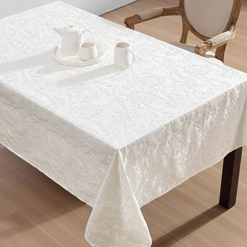 Laura Ashley Wrinkle Resistant Annaleigh Tablecloth, 60" x 102", Ivory