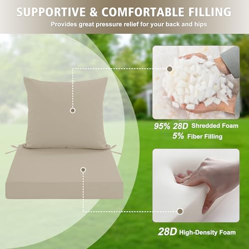 24x24 Inch Outdoor Cushions for Patio Furniture Set of 2, Waterproof