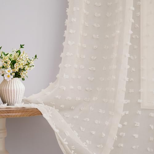 Beige Sheer Curtains 63 Inch Length for Bedroom Living Room Kids
