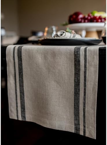 Solino Home 100% Pure Linen Table Runner, 14 x 90 in, Black, French
