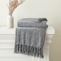 BATTILO HOME Light Gray Chenille Throw Blanket for Couch, Soft Cozy