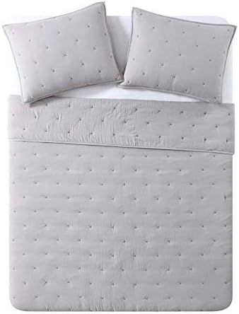 BOURINA Embroidery Quilt Set Grey Oversized King 3-Piece Soft Bedding