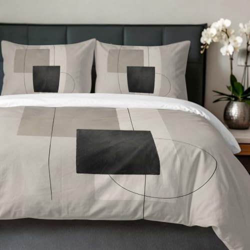 Duvet Cover Twin Size, Geometric Abstract 3-Piece Bedding