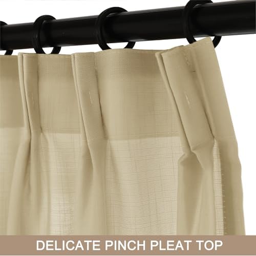 Fcosie Beige Linen Textured Drapes 120 Inches Long Pinch Pleated