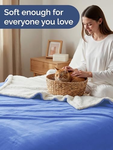 Sherpa Fleece Blanket Throw XL - Reversible Blanket - Vista Blue, 50"