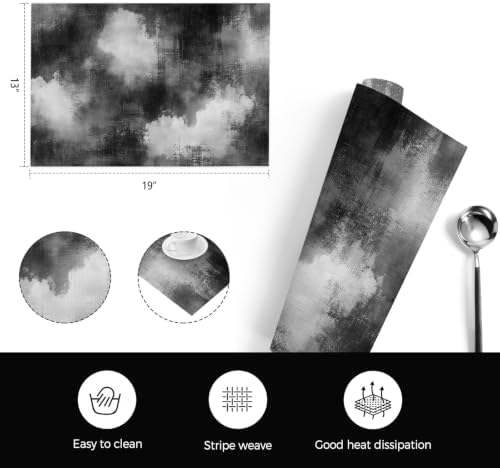 Black Grey Ombre Placemats Set of 6, Washable PVC Kitchen Table Mats
