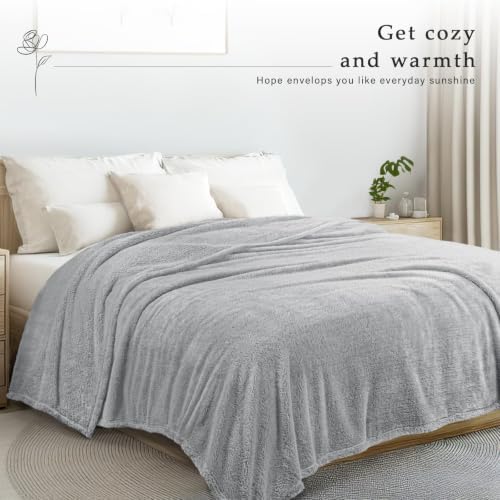 Exclusivo Mezcla Soft Plush Fleece King Size Bed Blanket, Light Grey