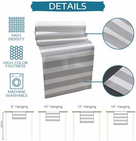 Gray Striped Table Runner and Placemats Set of 4 Modern Farmhouse