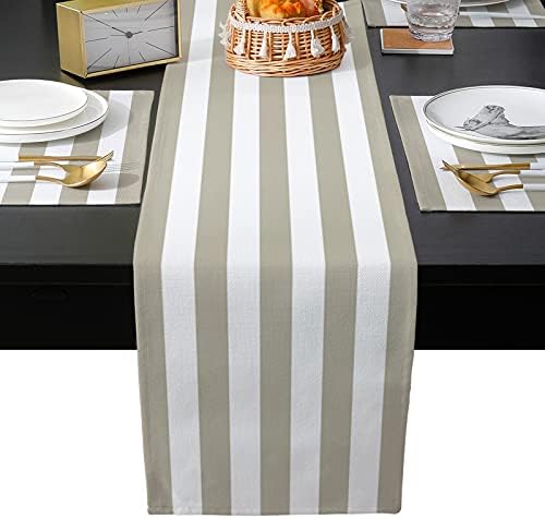 Teamery Table Runner for Kitchen Decor, Beige White Stripes Table