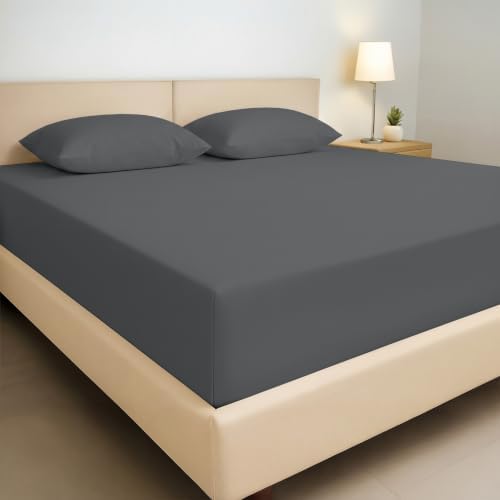 Kotton Culture 3 Pc King Size Fitted Sheet Dark Grey with 2 Pillow