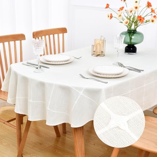 NEWISHER Farmhouse Embroidered Plaid Oval Tablecloth 60 x 102 Inch