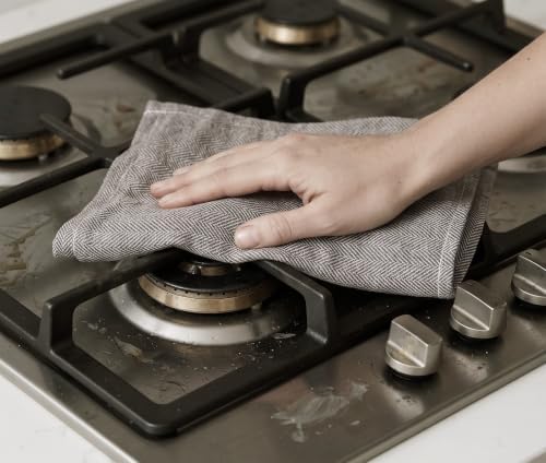 Cotton Herringbone Kitchen Towel, Set of 4 (20" x 26") Brown