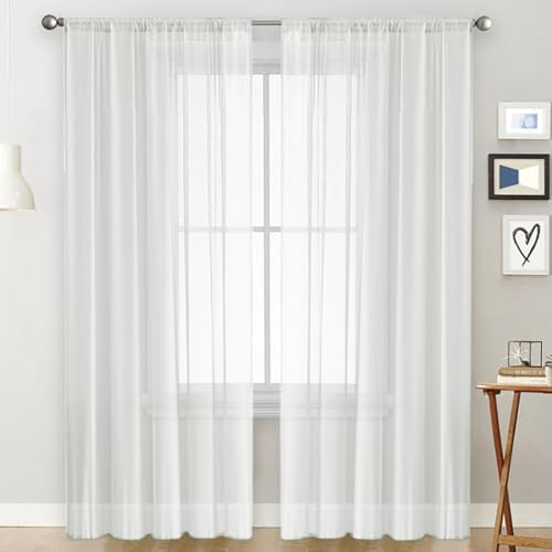 Sheer Curtains 2 Panels Rod Pocket Sheer Voile Window Drapes for